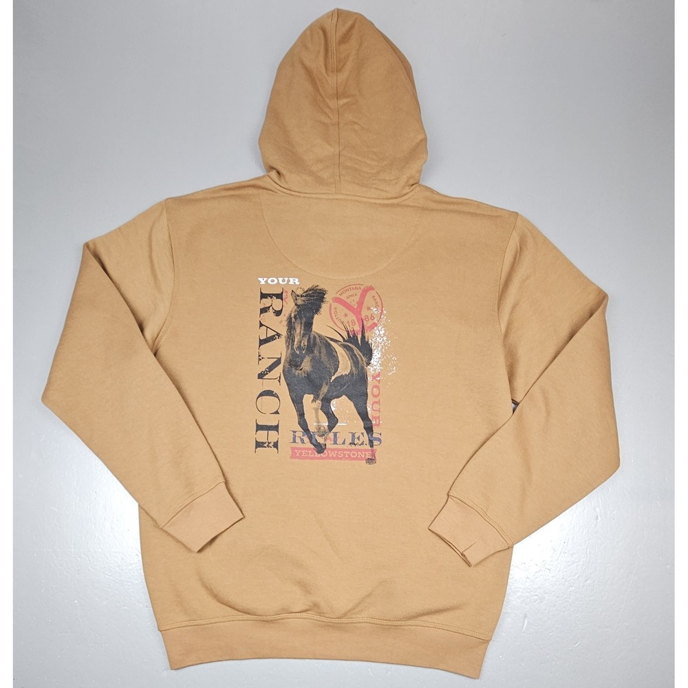 Yellowstone Dutton Ranch Hoodie Mens Large. Horse USA Tan Sweatshirt TV Show
